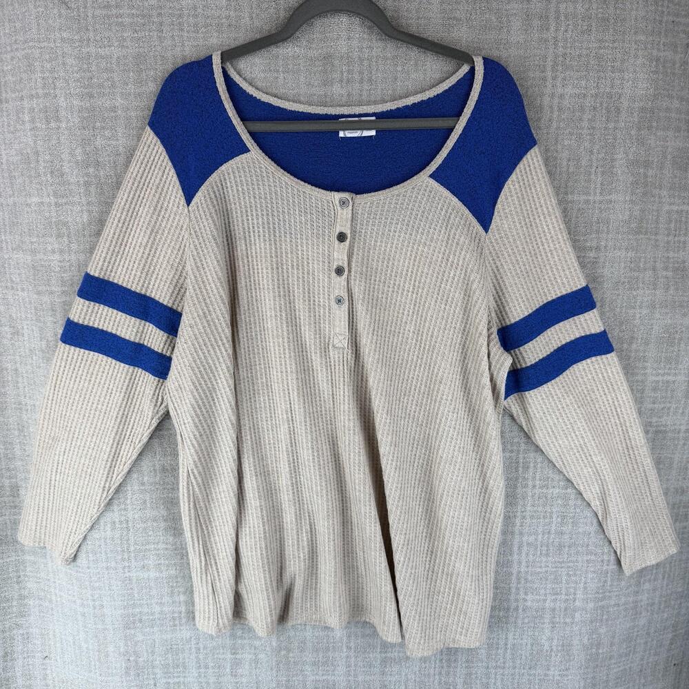 Maurices T-Shirt Womens 2X Beige Tunic Henley Long Sleeve Raglan Crochet